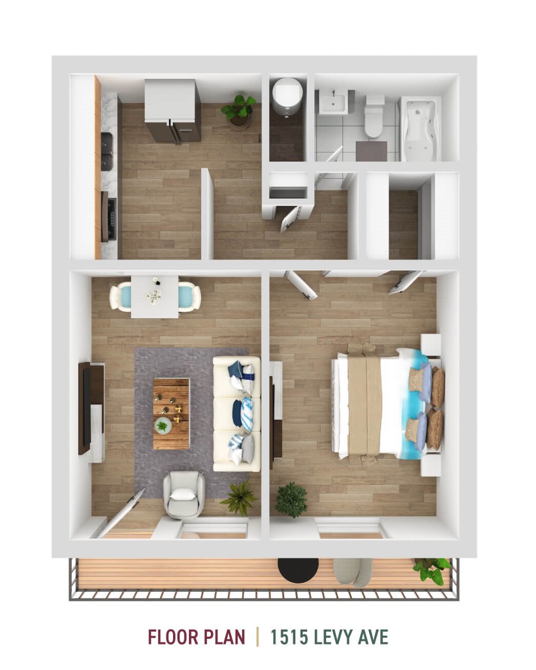 One Bedroom One Bath floor plan